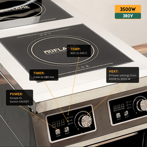 nuFLAME 4-Zone Commercial Flat Induction Cooktop - 3.5kW
